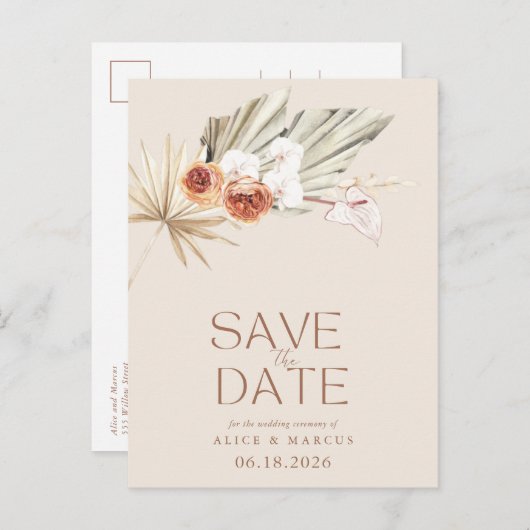 Budget Boho Floral Wedding Save the Date Aankondigingskaart (Voorkant / Achterkant)