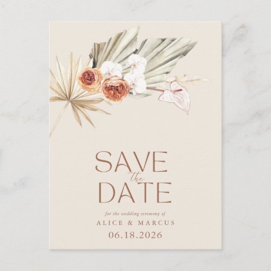 Budget Boho Floral Wedding Save the Date Aankondigingskaart (Voorkant)