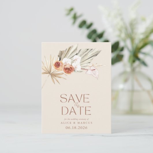 Budget Boho Floral Wedding Save the Date Aankondigingskaart (Staand voorkant)