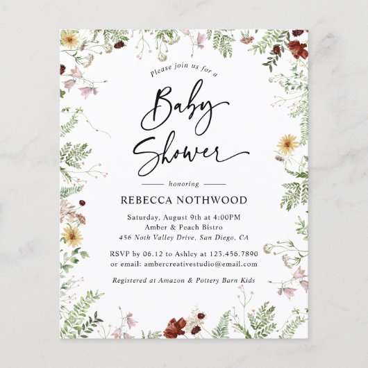Budget Boho Florals Baby shower (Voorkant)