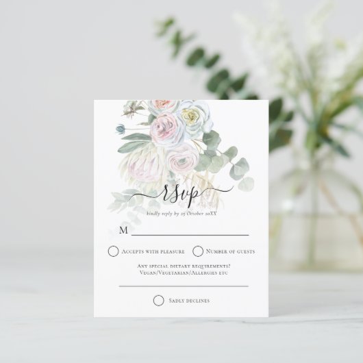 Budget Boho Florals Eucalyptus Wedding RSVP (Staand voorkant)
