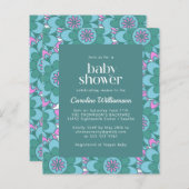 Budget Boho Flower Groovy Green Baby shower Invite (Voorkant / Achterkant)