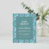 Budget Boho Flower Groovy Green Baby shower Invite (Staand voorkant)