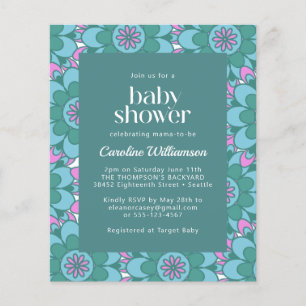 Budget Boho Flower Groovy Green Baby shower Invite