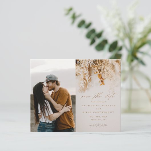 Budget Boho Flowers Foto Weddenschap Save the Date (Staand voorkant)
