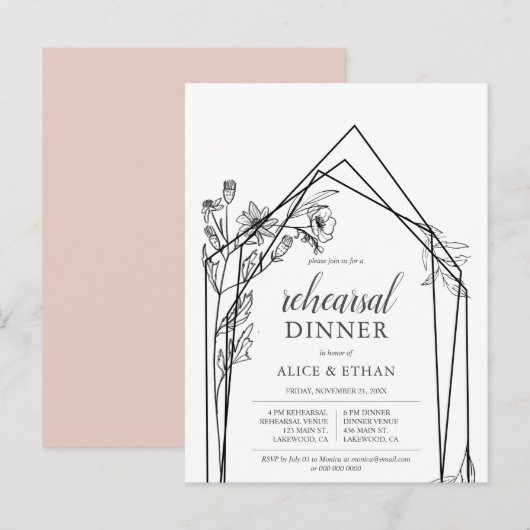 Budget Boho Flowers Geometric Rehearsal Dinner Inv Uitnodiging Briefkaart (Voorkant / Achterkant)