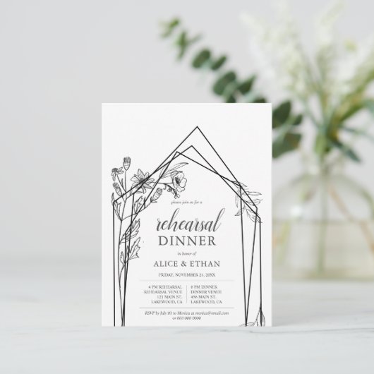 Budget Boho Flowers Geometric Rehearsal Dinner Inv Uitnodiging Briefkaart (Staand voorkant)