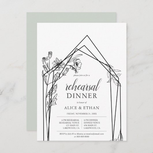Budget Boho Flowers Geometric Rehearsal Dinner Uitnodiging Briefkaart (Voorkant / Achterkant)