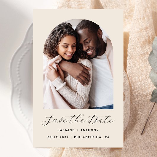 Budget Boho-foto-boog Beige Save the Date