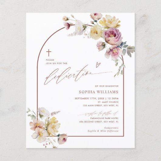 Budget Boho Garden Roos Dedication Invitation (Voorkant)