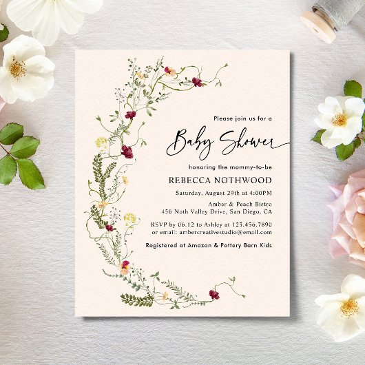 Budget Boho Girl Baby shower Invitation