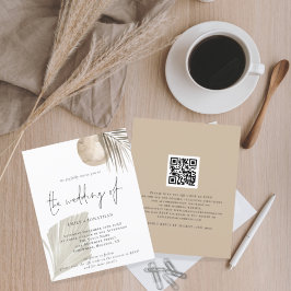 Budget Boho Grass Beige QR Code Wedding Invitation