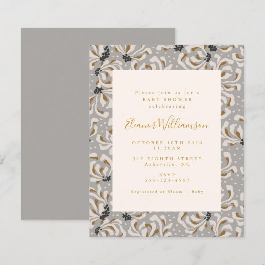 Budget Boho Gray Gold Floral Baby shower (Voorkant / Achterkant)