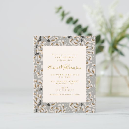 Budget Boho Gray Gold Floral Baby shower (Staand voorkant)