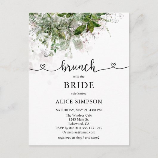 Budget Boho Greenery Brunch Vrijgezellenfeest Uitnodiging Briefkaart (Voorkant)