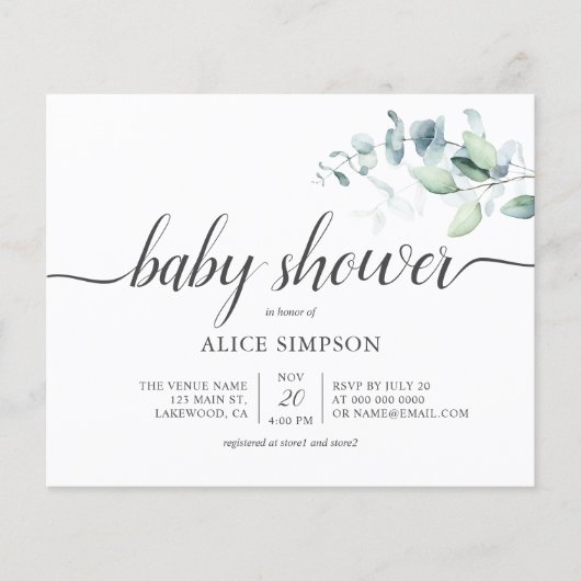 Budget Boho Greenery Eucalyptus Baby shower (Voorkant)