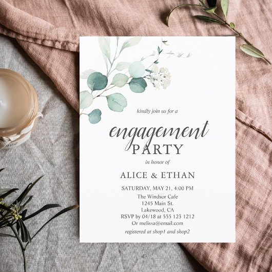 Budget Boho Greenery Eucalyptus Engagement Party Uitnodiging Briefkaart