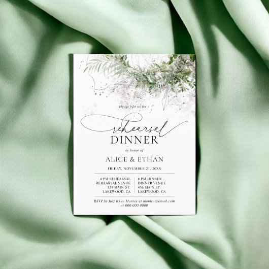 Budget Boho Greenery Script Rehearsal Dinner Uitnodiging Briefkaart