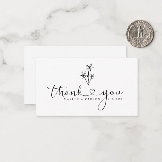 Budget Boho Heart Script Wedding Thank You Notitiekaartje (Voorkant / Achterkant in situ)