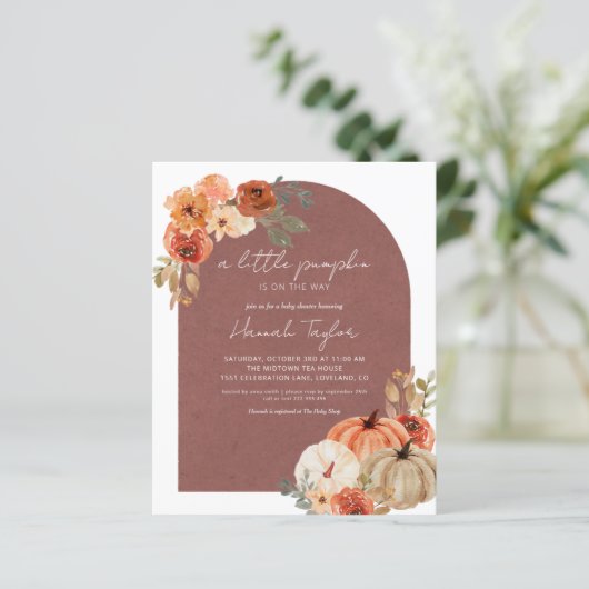 Budget Boho Herfst Baby shower Little Pumpkin Invi (Staand voorkant)