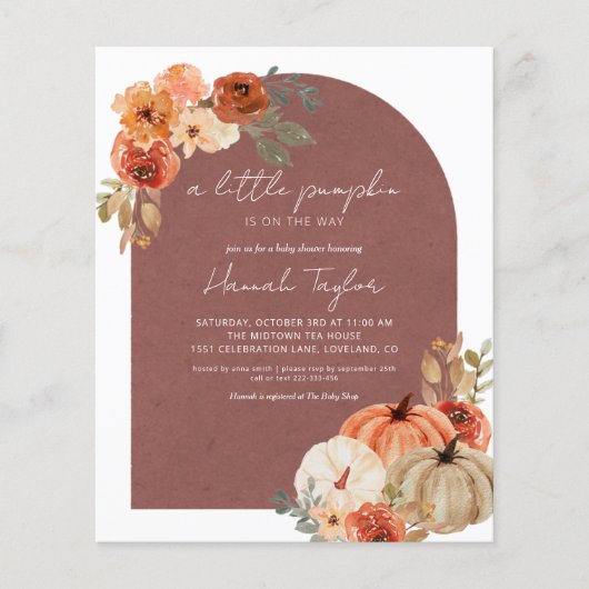 Budget Boho Herfst Baby shower Little Pumpkin Invi (Voorkant)