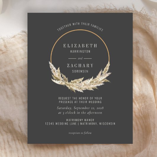 Budget Boho Hoop Pampas Grass Dark Wedding Invite