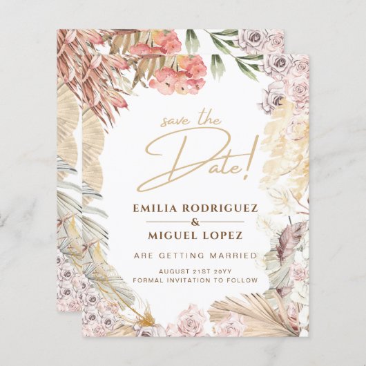 BUDGET BOHO Huwelijksuitnodiging Digitale Download (Voorkant / Achterkant)