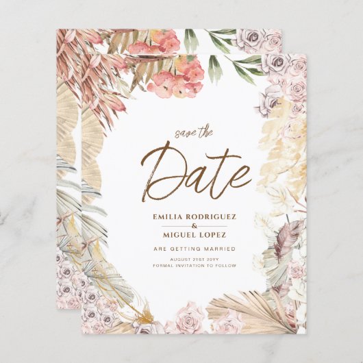 BUDGET BOHO Huwelijksuitnodiging Digitale Download (Voorkant / Achterkant)