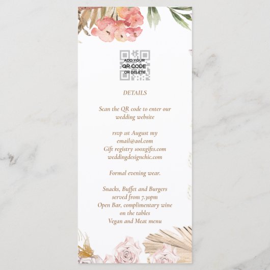 BUDGET BOHO Huwelijksuitnodiging Digitale Download Menu (Achterkant)