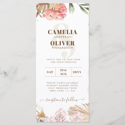 BUDGET BOHO Huwelijksuitnodiging Digitale Download Menu (Voorkant)