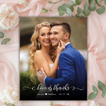 Budget Boho Kalligrafie 2 Foto Bruiloft Dank u<br><div class="desc">Budget Modern Boho "Liefde en Bedankt" Script 2 Foto Bruiloft Dank u gepersonaliseerde betaalbare low budget THIN kaart. Stijlvolle bruiloft dank u kaart sjabloon met een volledige verticale foto op de voorkant met overlay tekst "Liefde en Bedankt" in een wervelende hand geschreven typografie of kalligrafie script lettertype met swashes overlay...</div>