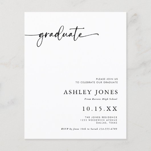 Budget Boho Kalligrafie Foto Afstuderen Uitnodigen Flyer (Voorkant)