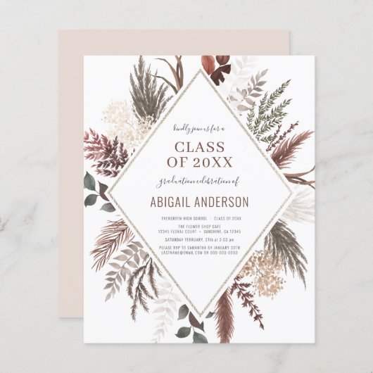 Budget Boho Klasse 2023 Afstudeerder Party Invitat (Voorkant / Achterkant)