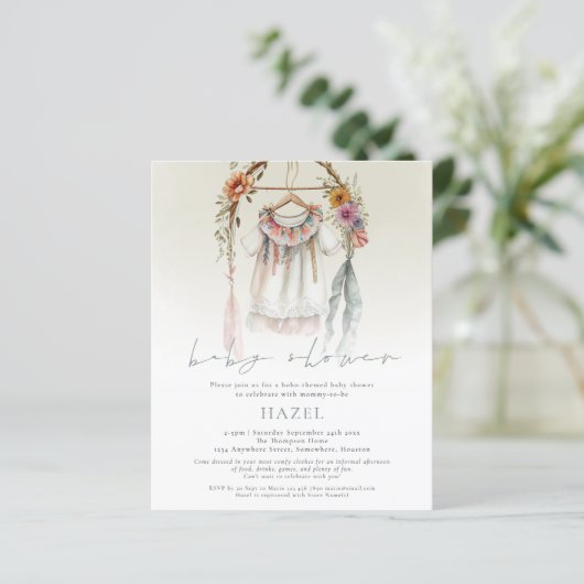 Budget Boho Kleding Script Baby shower (Staand voorkant)