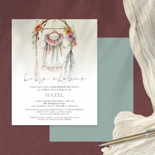 Budget Boho  Kleding Script Baby shower