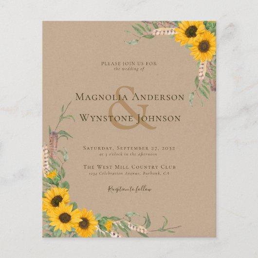 BUDGET Boho Kraft Sunflower bruiloft (Voorkant)