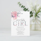 Budget Boho Light Soft Pink Flowers Baby shower Uitnodiging Briefkaart (Staand voorkant)