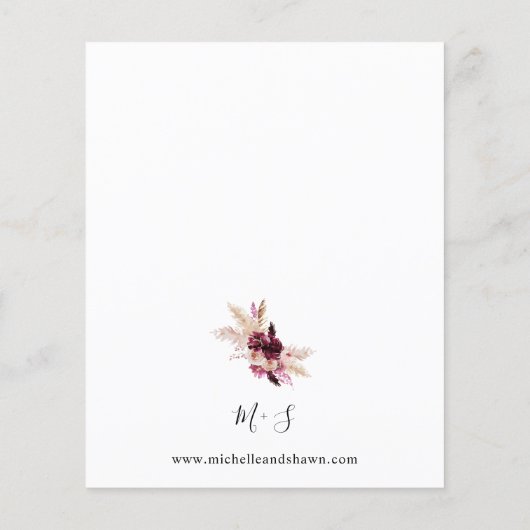 Budget Boho Lijst Pink Pampas Grass Floral Wedding (Achterkant)