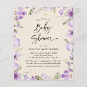 Budget Boho Lila Florals Baby shower Uitnodiging (Voorkant)