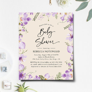 Budget Boho Lila Florals Baby shower Uitnodiging