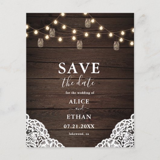Budget Boho Mason Jars Wedding Save the Date Flyer (Voorkant)