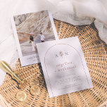 Budget Boho minimalist Floral Arch Photo Wedding<br><div class="desc">Deze terracotta aardtoonaangevende budgetuitnodiging voor bruiloft is perfect voor moderne, minimalistische en bohemen evenementen. Met een warme witte achtergrond en een boho verbrand oranje boog is dit ontwerp elegant eenvoudig. Een handgetekende lijnkunstbloem scheidt de initialen van het paar in de boog, terwijl hun namen in airy kleine letters typografie zijn....</div>