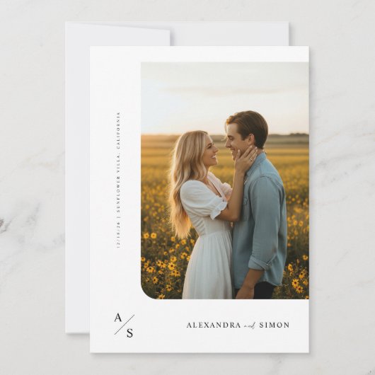 Budget Boho Minimalistische Monogram Trouwen Kaart (Voorkant)