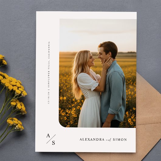 Budget Boho Minimalistische Monogram Trouwkaart Kaart