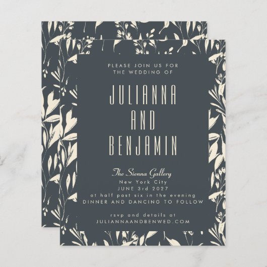 Budget Boho Modern Black Hand Drawn Floral Wedding (Voorkant / Achterkant)