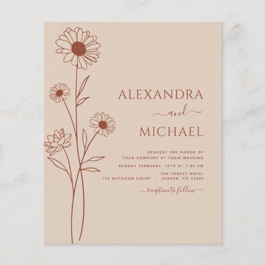 Budget Boho Moderne Bloemen Bruiloft Uitnodigingen Flyer (Voorkant)