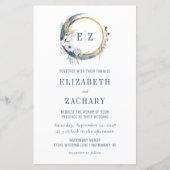 Budget Boho Moon Blue Monogram Weddenschap (Voorkant)