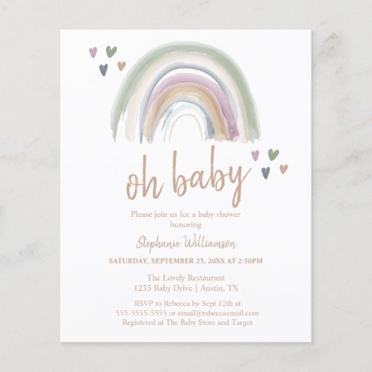 Budget Boho Muted Rainbow Baby shower Uitnodiging (Voorkant)
