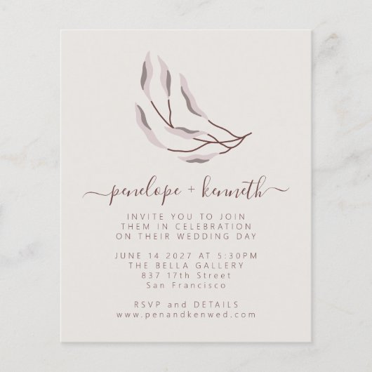 Budget Boho Natuur Neutral Botanic Wedding Invite (Voorkant)