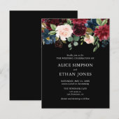 Budget Boho Navy Blue Burgundy Floral Wedding Uitnodiging Briefkaart (Voorkant / Achterkant)